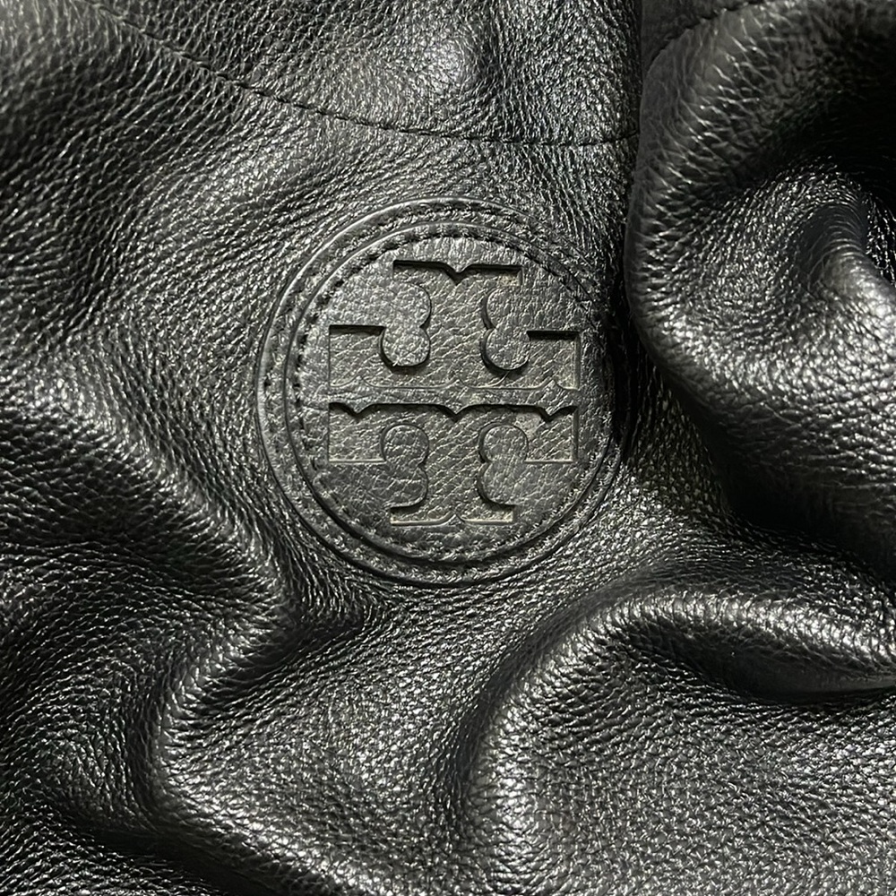 Tory Birch Black Leather Tote Purse, Lightly Used, Leather Detail, - Picture 5 of 7